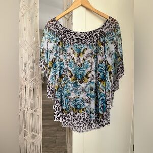 JM Collection Multicolored Off the Shoulder Flutter Sleeve Top